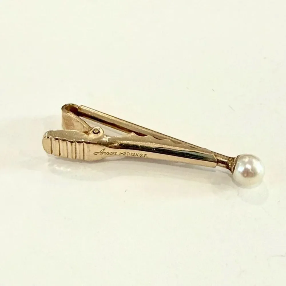 Vintage Anson Pearl tie clip gold filled I-2012K G.F.